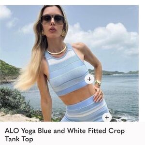 Alo Blue/White Stripe Cropped Racer Back Tank Women’s Small